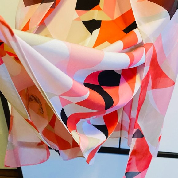 Vince Camuto Pink & Red Geometric Layered Blouse - Picture 12 of 16